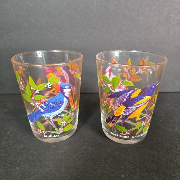 Arcoroc Other - Set (2) Bird Juice Glass Small Tumbler Arcoroc France Blue Jay Baltimore Oriole